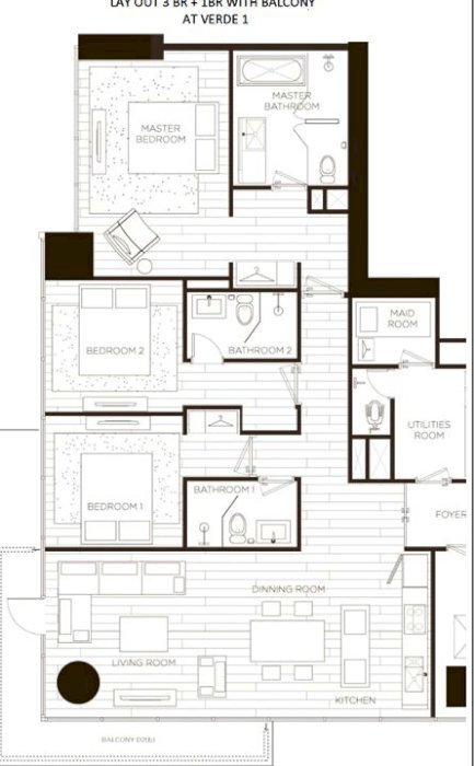 For Rent Beautiful 3+1BR at Verde 1 Apartment Low Floor View Park