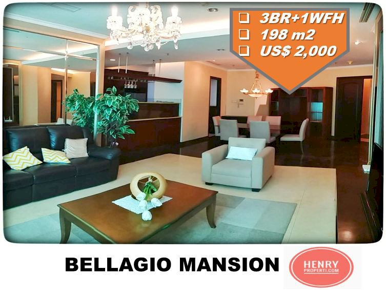 For Rent 3BR+1WFH Unit 198m2 Full Furnish City View Bellagio Mansion