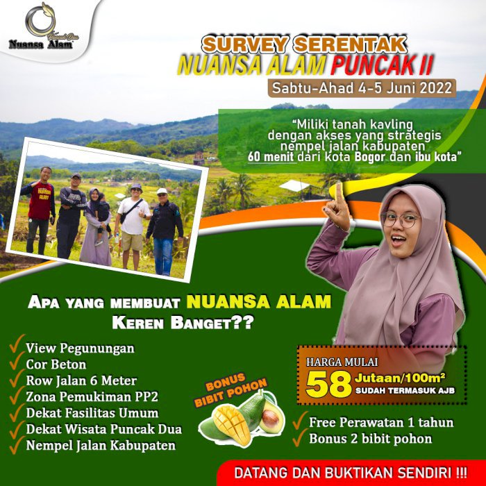 INVESTASI TANAH KAVLING TERBAIK DI DAERAH WISATA  NUANSA ALAM PUNCAK 2