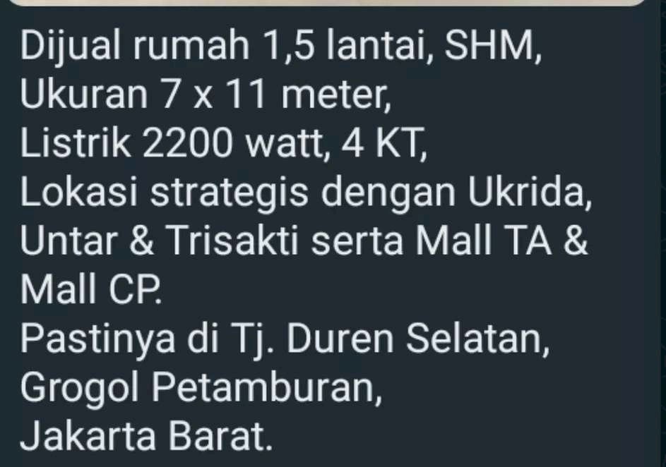 Jual rumah satu setengah lantai , lokasi bebas banjir