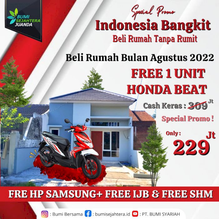 PROMO MERDEKA DISKON 80 JUTA UNTUK RUMAH MODERN + FREE HONDA BEAT