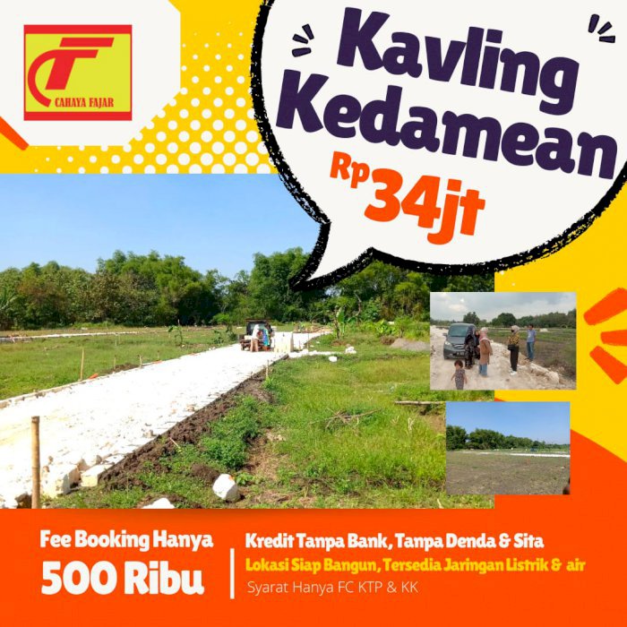 DIJUAL MURAH TANAH KAVLING KEDAMAIAN GRESIK START 34JT