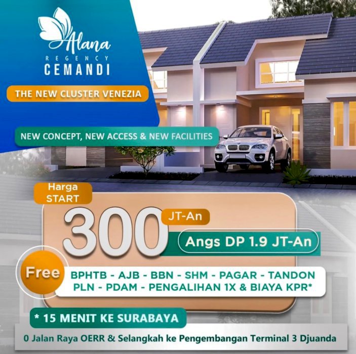 ALANA CEMANDI TAHAP 5, NEW CLUSTER VENEZIA, MULAI 300 JT AN, NUP 5 JT
