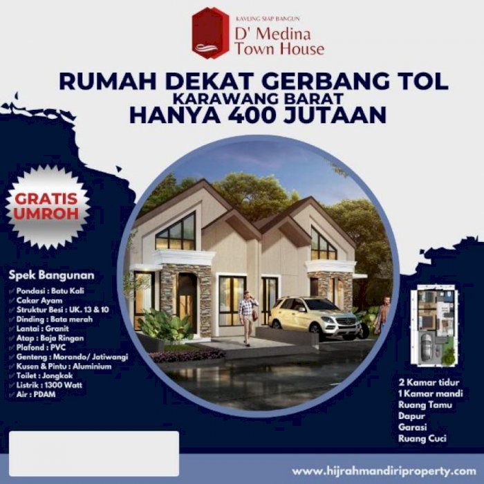 D'MEDINA TOWNHOUSE Perumahan dekat Tol Karawang Barat mulai 400