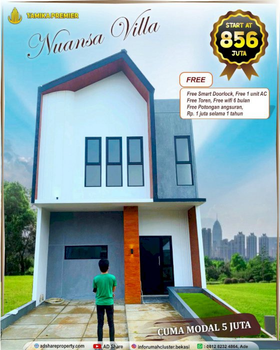 Dijual Rumah Cluster 2 lantai tanpa DP, di Villa Nusa indah, bogor