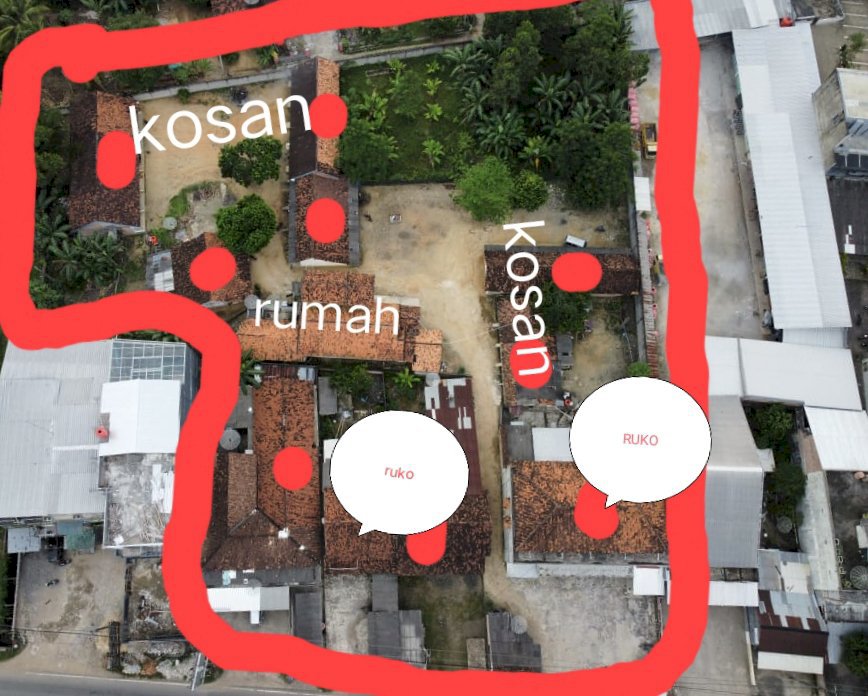jual tanah 70m2+bangunan kosan 35p+ruko 5p+rumah