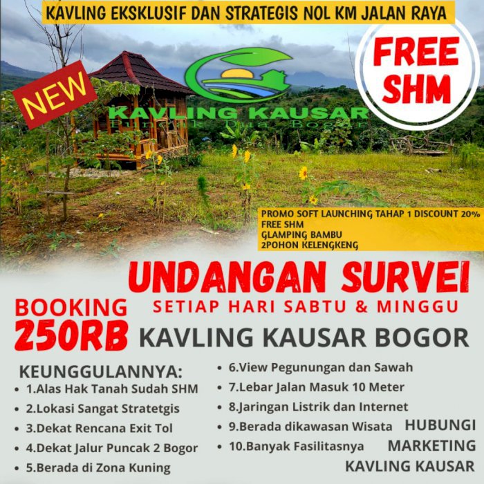 JUAL TANAH KAVLING EKSKLUSIF LEGALITAS SHM ZONA KUNING