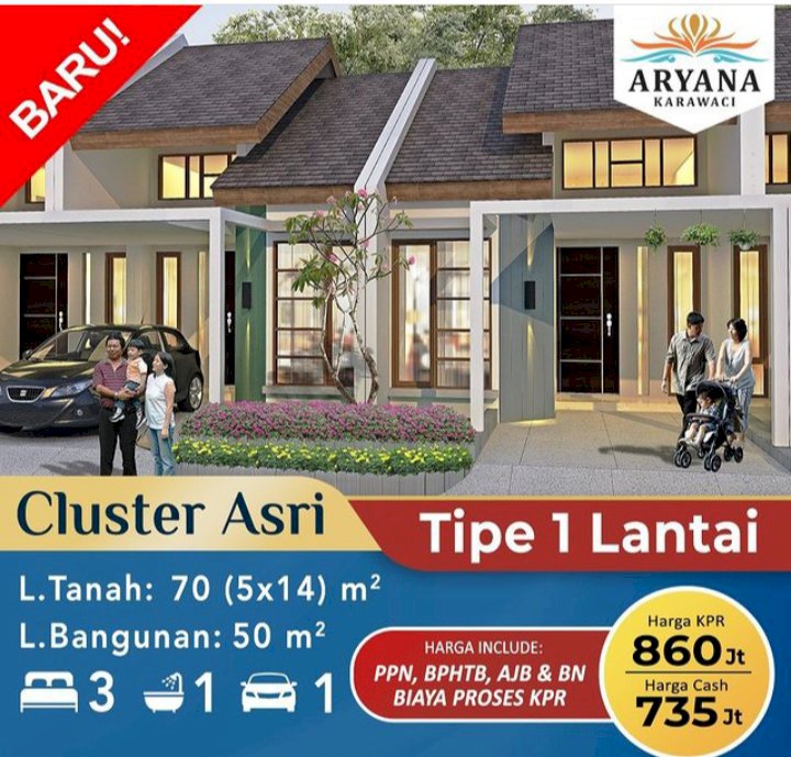 Rumah 1 lantai  Jalan utama cluster asri Aryana karawaci Tangerang