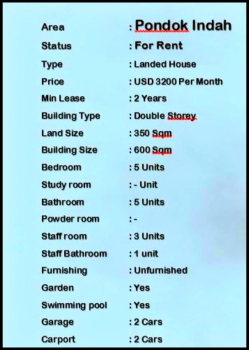 For Rent Landed House Pondok Indah Unfurnish