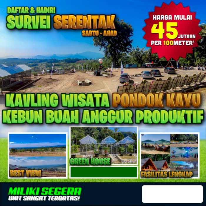 Tanah Kavling Villa Bonus Green House Kebun Anggur Produktif di Bogor