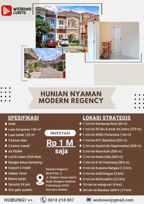 Dijual Rumah Modern Regency Celentang Palembang