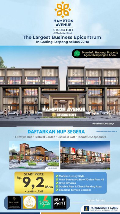 Di Jual Ruko Studio Loft 3 Lantai,  Gading Serpong Tangerang Banten