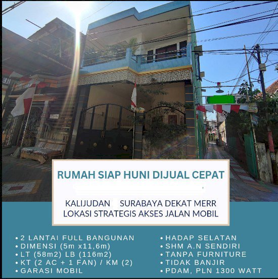 RUMAH 2 LT DI JL KALIJUDAN SURABAYA DEKAT MERR, UNAIR