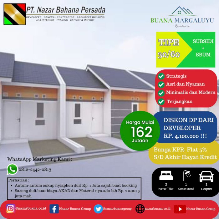 Dijual Rumah Di Buana Margakuyu Residence. SUBSIDI + DISKON DP !!!