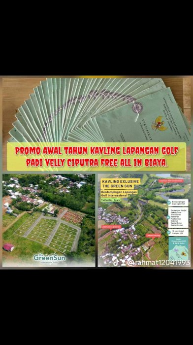 Tanah kavling siap bangun depan lapangan golf gratis shm
