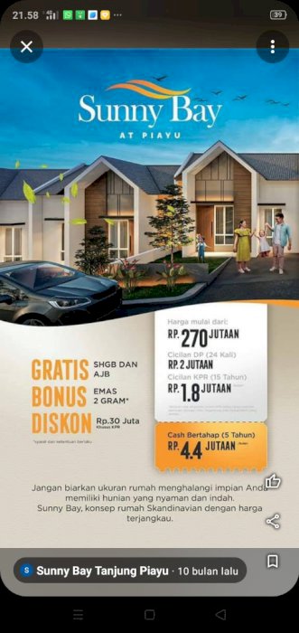 Dijual rumah murah type 36/72 harga Rp.275jt cash bertahap tanpa bunga