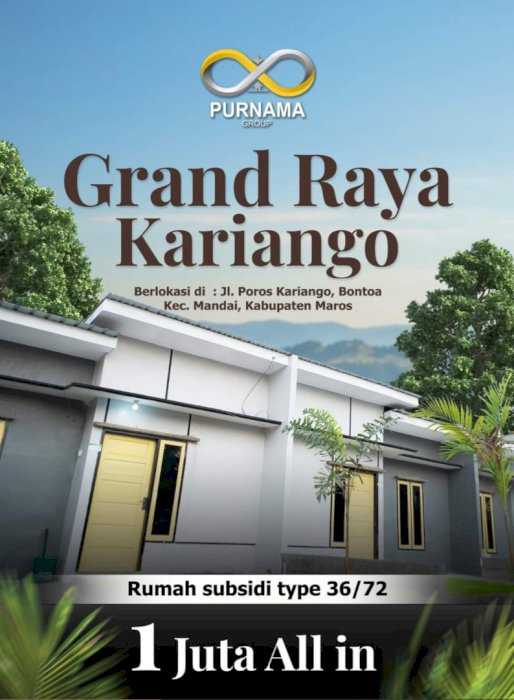 RUMAH SUBSIDI JALAN POROS KARIANGO MAROS DP 1JT