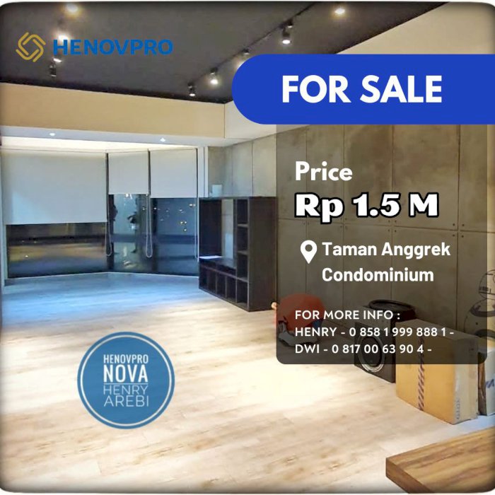 Taman Anggrek Condo 2+1BR SPECIAL UNIT Sdh Renov Hadap Timur