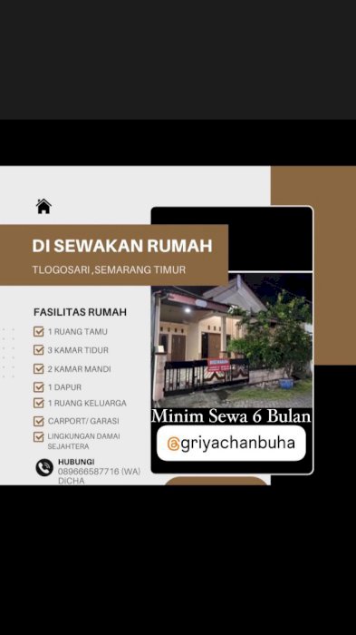 Disewakan Rumah Tejokusumo