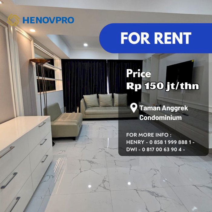 Taman Anggrek Unit SUDUT BRAND NEW 2+1 BR Full Furnish+Renov CityView