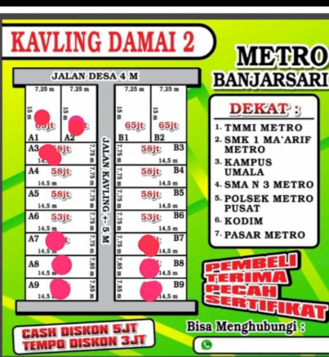 DIJUAL KAVLING DAMAI 2 METRO BANJARSARI LAMPUNG