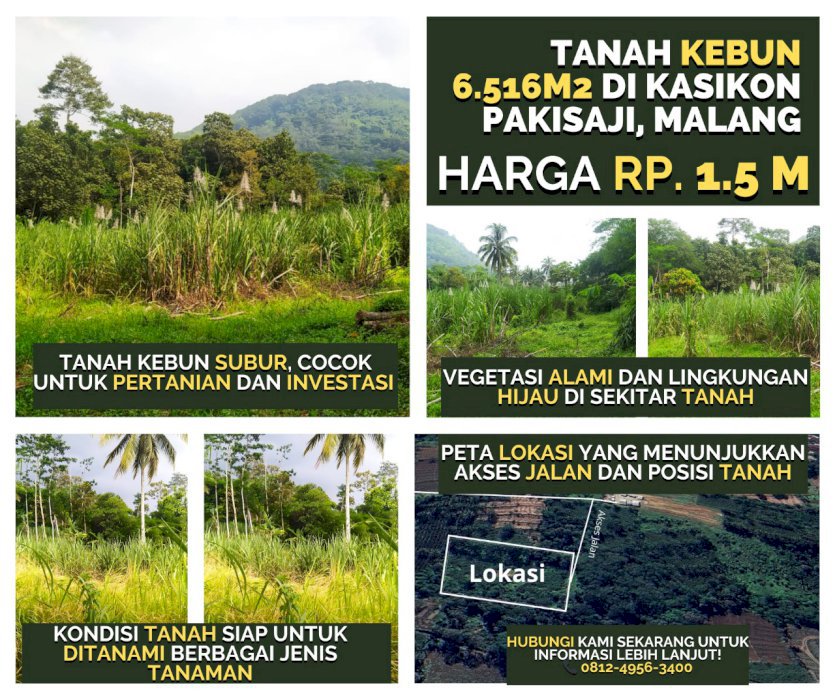 DIJUAL TANAH SUBUR LOKASI STRATEGIS DI PAKISAJI MALANG