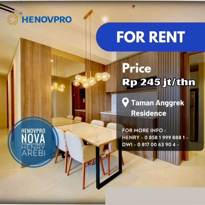 Taman Anggrek Residence Unit 3+1 BR Full Furnish Dkt Mall TA