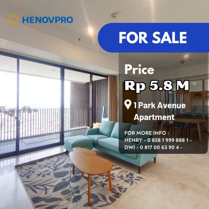 TURUN HARGA 1 Park Avenue 3+1BR Full Furnish dan Renov JUAL RUGI
