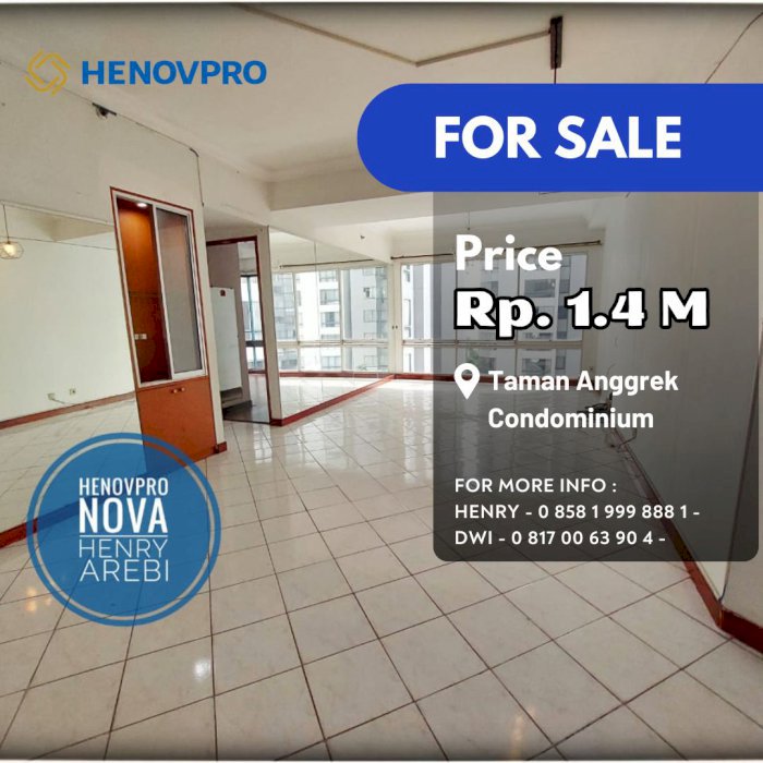 TURUN HARGA Taman Anggrek Condo Unit Sudut 2+1BR