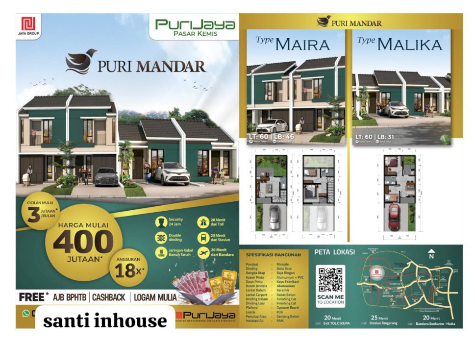 DI JUAL RUMAH 2 LANTAI CLUSTER MANDAR PASAR KEMIS TANGERANG