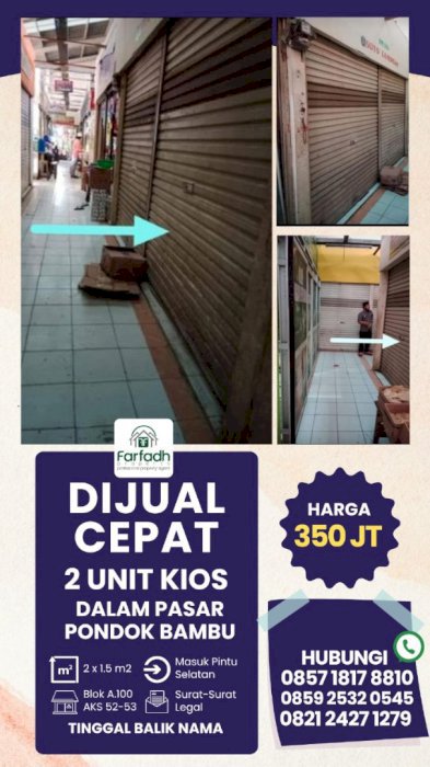 DIJUAL CEPAT 2 KIOS SIAP HUNI DIDALAM PASAR  JAKARTA TIMUR