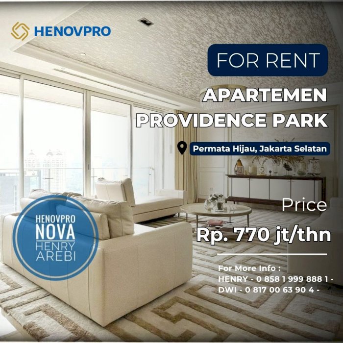 Providence Park 3 BR +1 Study Furnish Pet Friendly Near Plaza Senayan