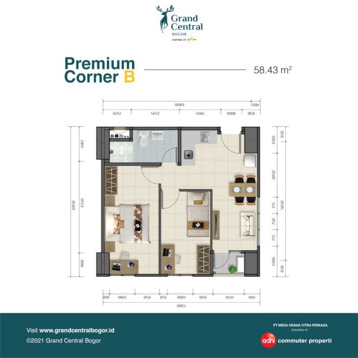 APARTEMEN TIPE PREMIUM CORNER B SGA 58.43 m2 DI BOGOR