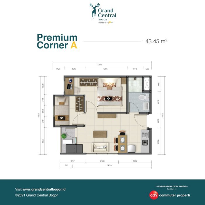APARTEMEN TIPE PREMIUM CORNER A SGA 43.45 m2 DI BOGOR