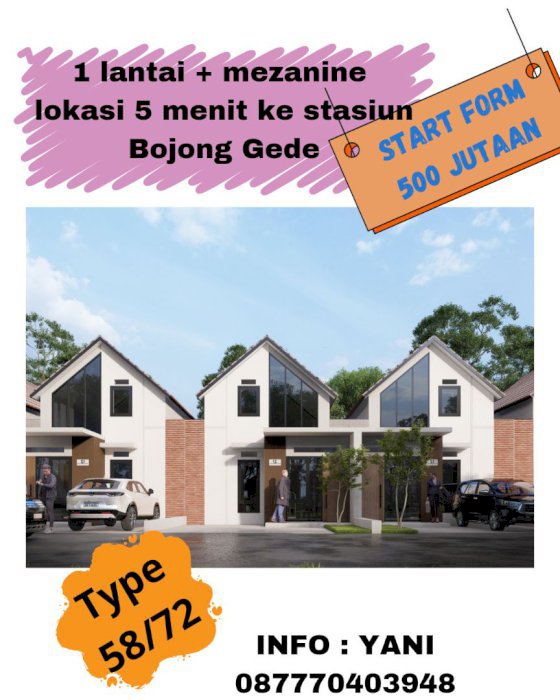 RUMAH 1 LANTAI PLUS MEZANINE AKSES HANYA 5 MENIT KE STASIUN BOJONG