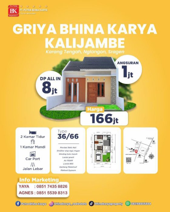 DI JUAL RUMAH  BERSUBSIDI SIAP HUNI GRIYA BHINA KARYA KALIJAMBE SRAGEN