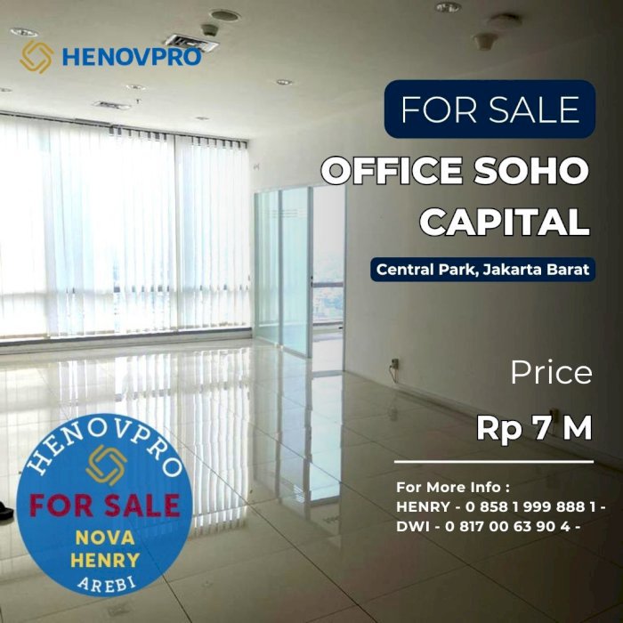 INVESTASI TERBAIK OFFICE SOHO CAPITAL KONDISI TERSEWA JARANG ADA