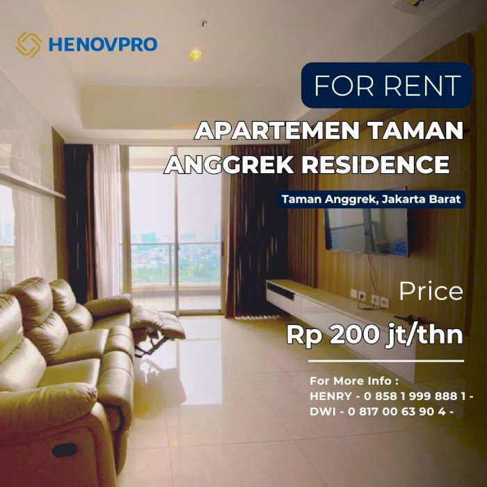 Taman Anggrek Residence 3+1 BR Full Furnish Dkt Mall Taman Anggrek