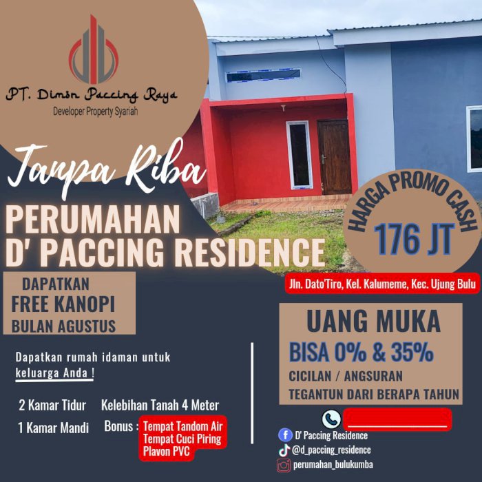 Dijual Rumah idaman Eksclusiv konsep syari'ah D' PACCING RESIDENCE