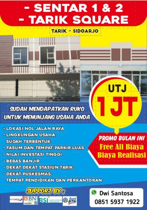 Ruko Strategis di Tarik Square Sidoarjo–Legalitas Aman, Diskon 50%!
