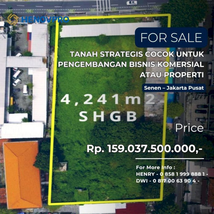 Dijual Tanah Strategis di Senen Raya Jakarta Pusat cocok untuk bisnis