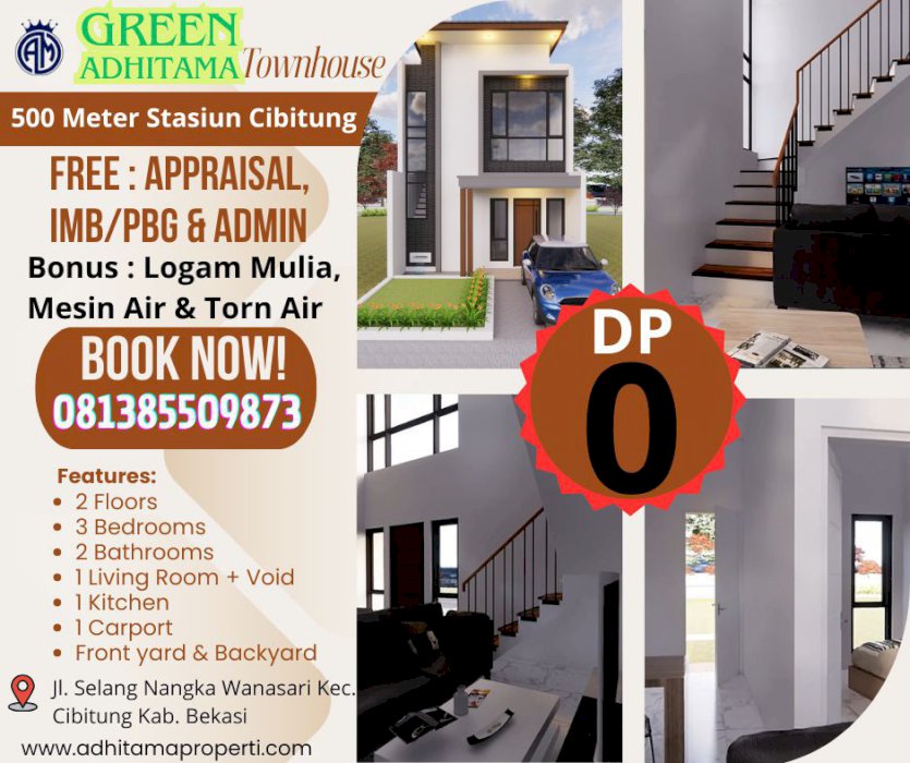 Green Adhitama Townhouse Rumah siap Huni DP 0 Strategis SHM dekat tol