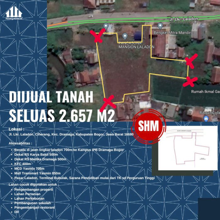 DIJUAL TANAH STRATEGIS DEKAT IPB DRAMAGA DAN BERKEMBANG DI KOTA BOGOR