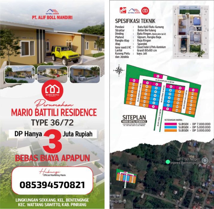 Jual Hunian Modern di Perumahan Mario Battili Residence di Pinrang