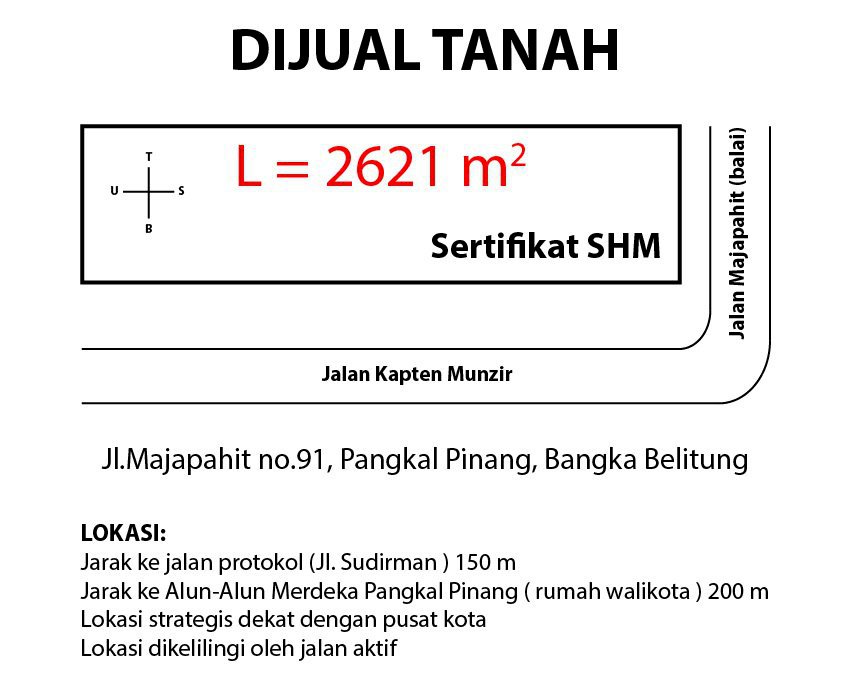 DIJUAL CEPAT(BU) TANAH LOKASI STRATEGIS DEKAT ALUN ALUN TAMAN MERDEKA