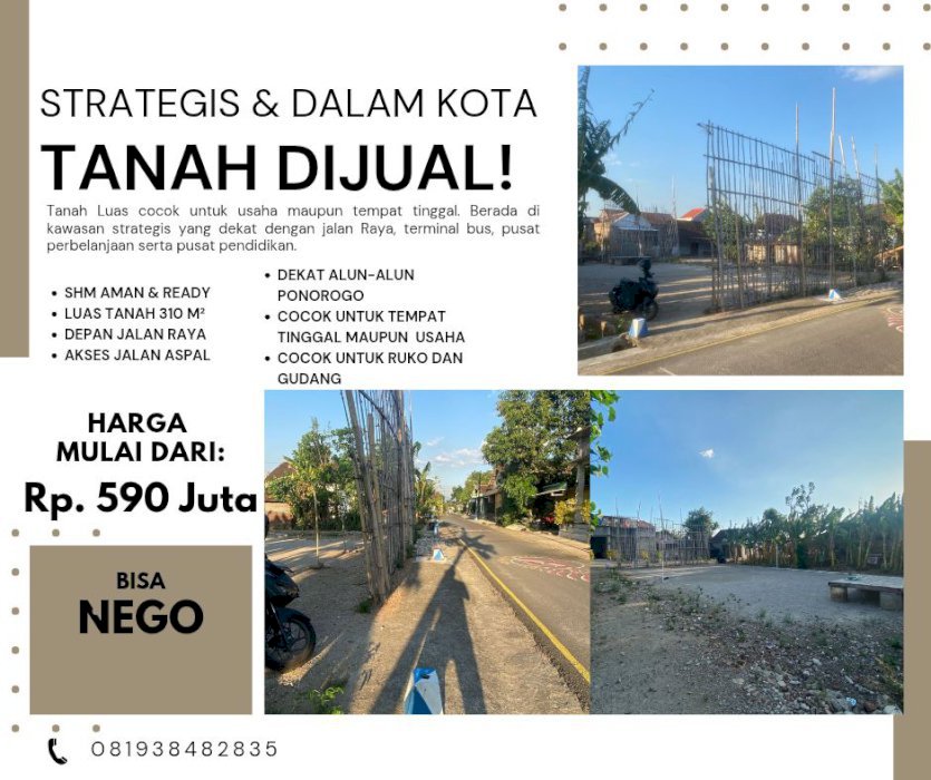 Jual tanah luas area kota ponorogo