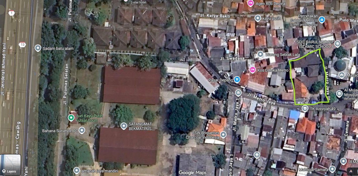 Jual Cepat Tanah dan Rumah di pinggir jalan di Pulomas Jakarta Timur