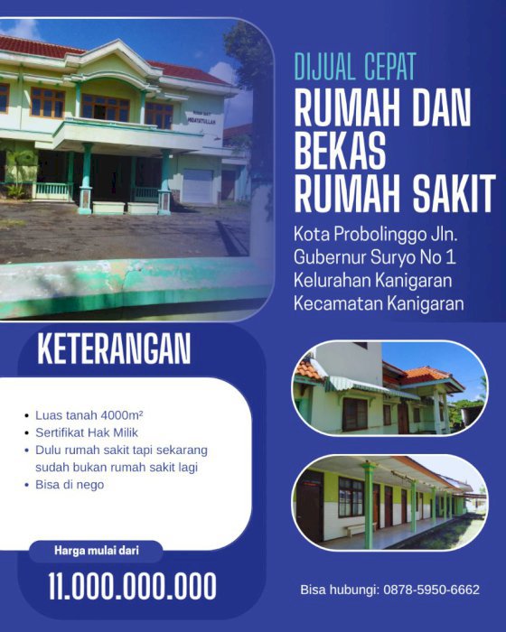 Dijual rumah dan bekas rumah sakit Hidayatullah