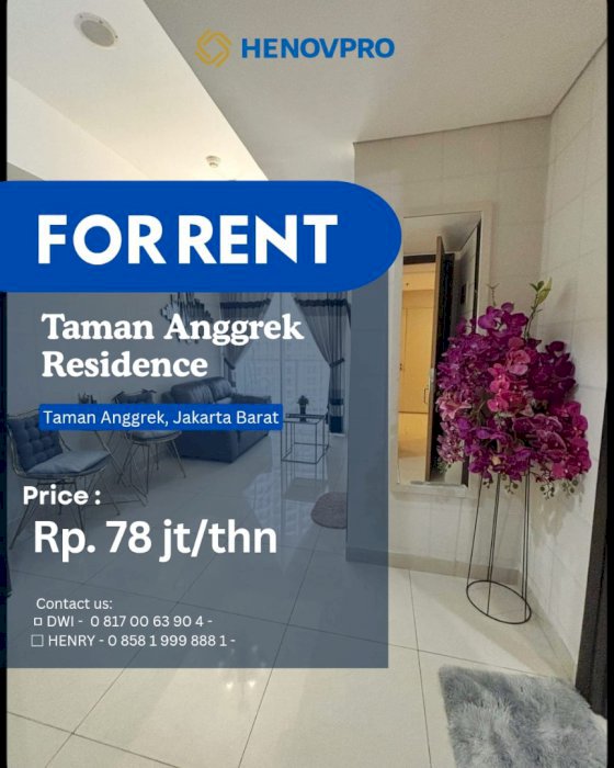 For Rent Pool View BRAND NEW Taman Anggrek Residence Unit 1BR FF