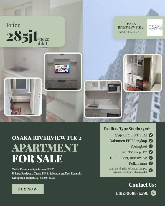 DIJUAL APARTEMEN TYPE STUDIO FULL FURNISHED-TANGGERANG, BANTEN!